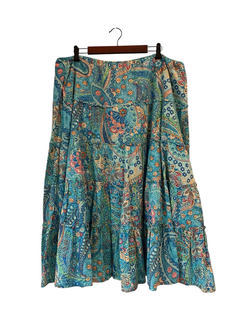Lauren Ralph Lauren Teal Floral Tiered A-Line Boho Skirt, 2X - Picture 2 of 10